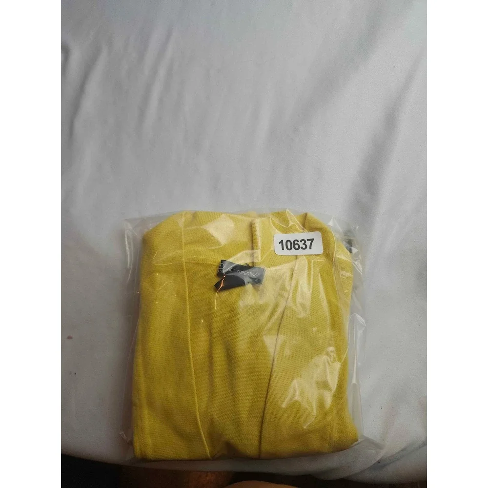 New Directions Yellow Cropped Cardigan Shrug Mock Neck Elbow Sleeve Womens M